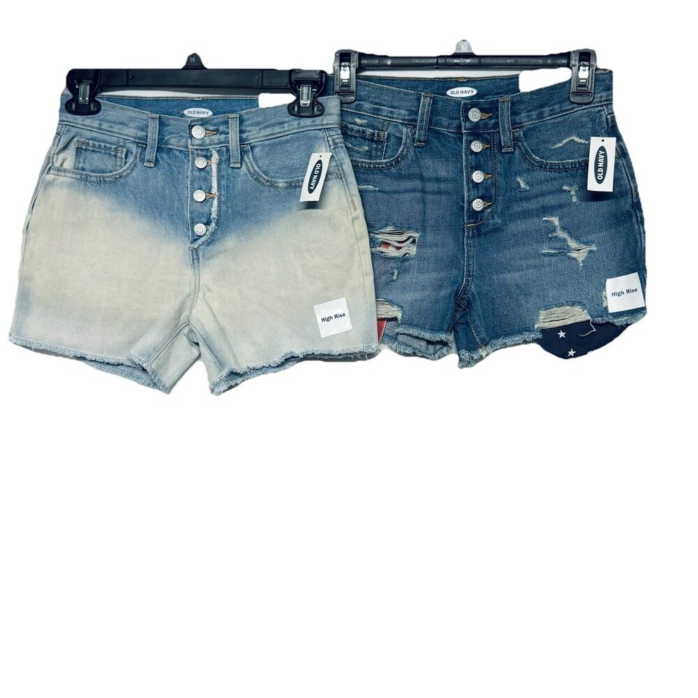 New Old Navy Girl's size 14 High Rise Button Fly Denim Shorts Raw Hem Distressed